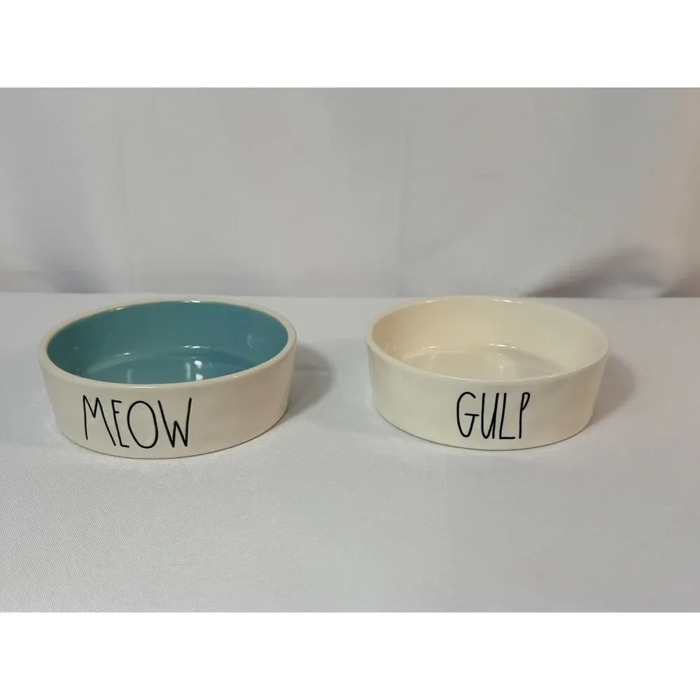 Rae Dunn Meow Gulp Pet Can Dog Food Water Dish Artisan Collection Dog/Cat Lover